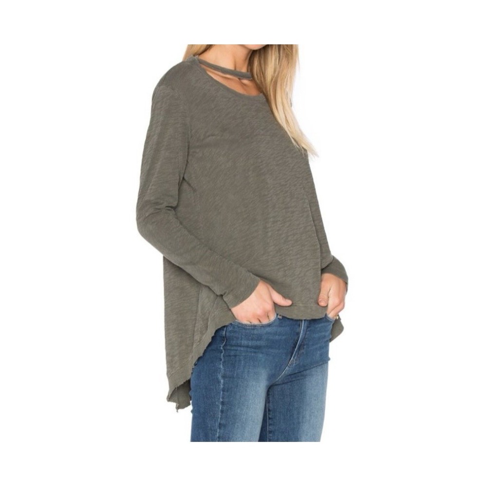 WILT Unfinished Neck‎ Asymmetrical Raw Hem Top Small Lagenlook Cotton USA